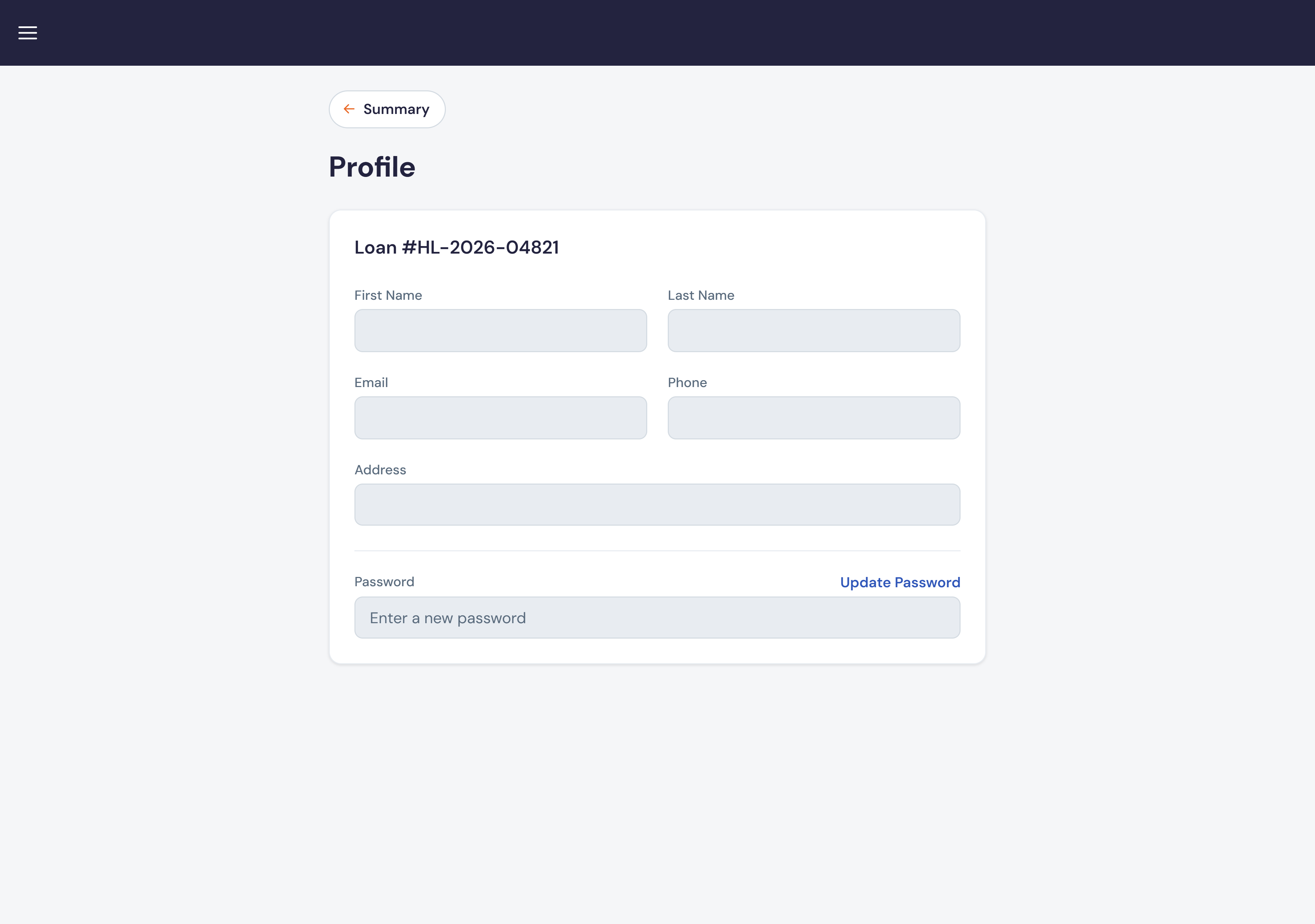 New design — Home Loans application screen