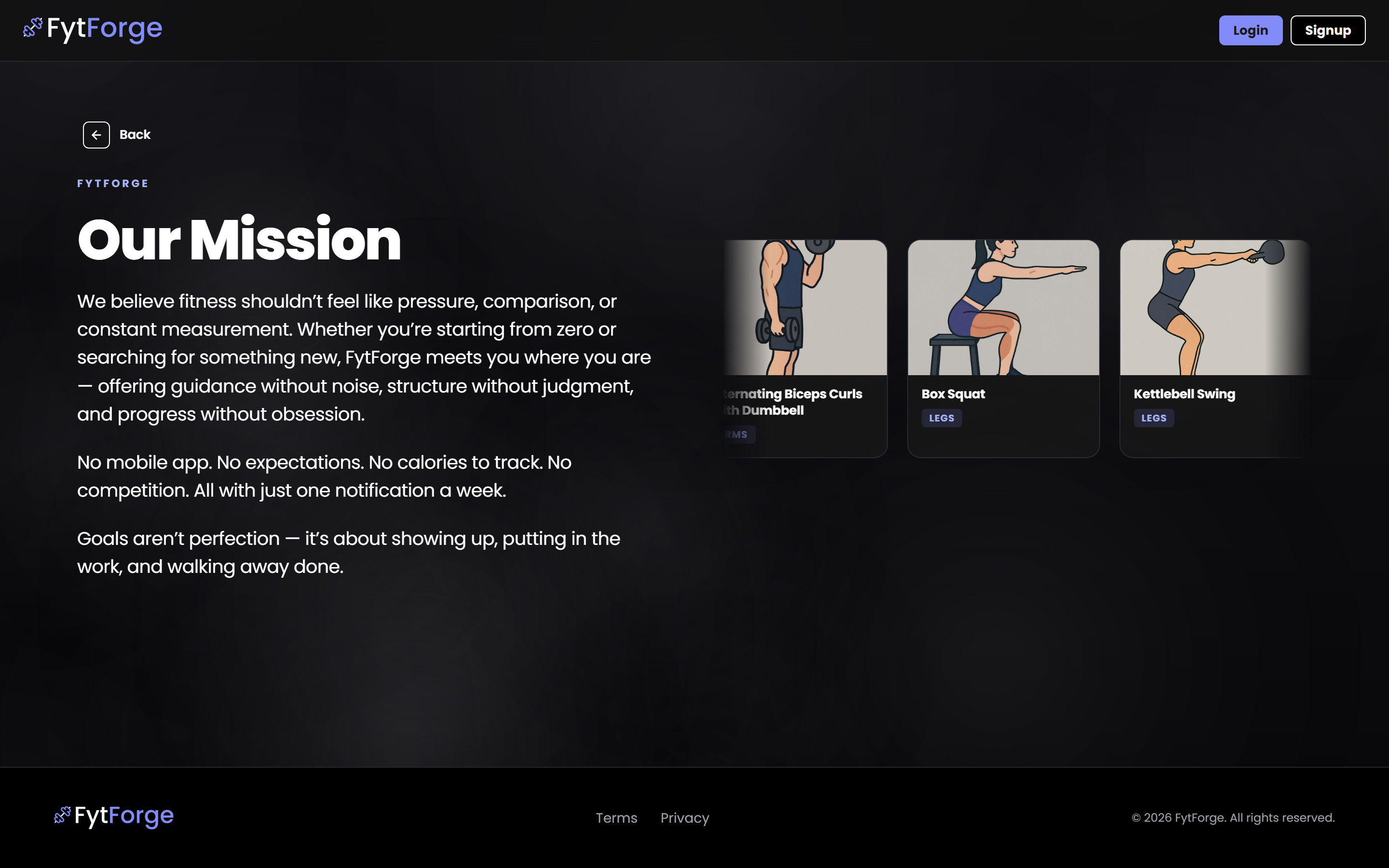 FytForge Our Mission page — live screenshot